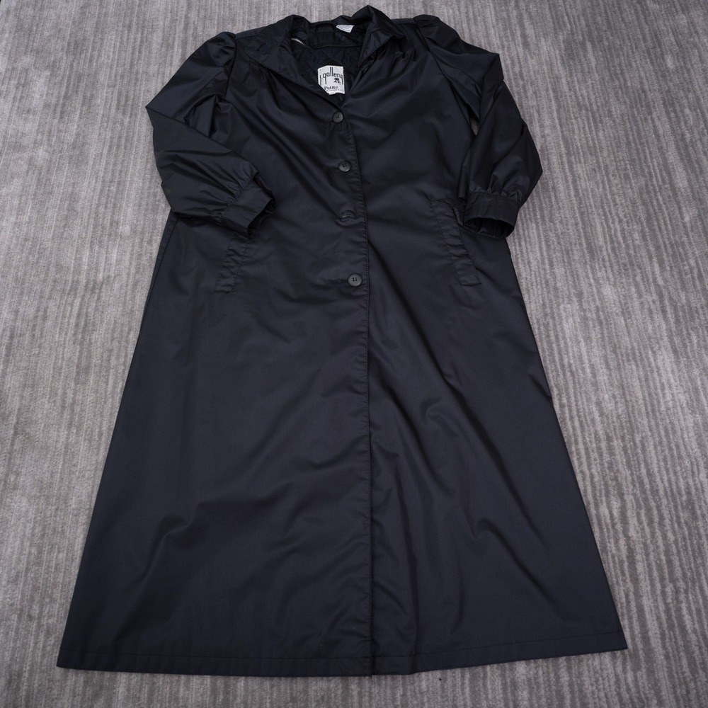 J. Gallery Trench Coat Womens 7/8 Black Good Quilted Detachable Liner Long
